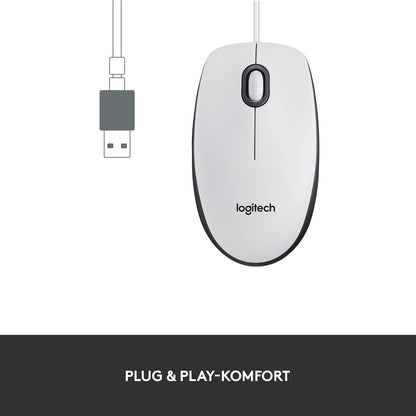 Logitech M100 Wired USB Mouse, 3-Buttons,1000 DPI Optical Tracking, Ambidextrous, Compatible with PC, Mac, Laptop