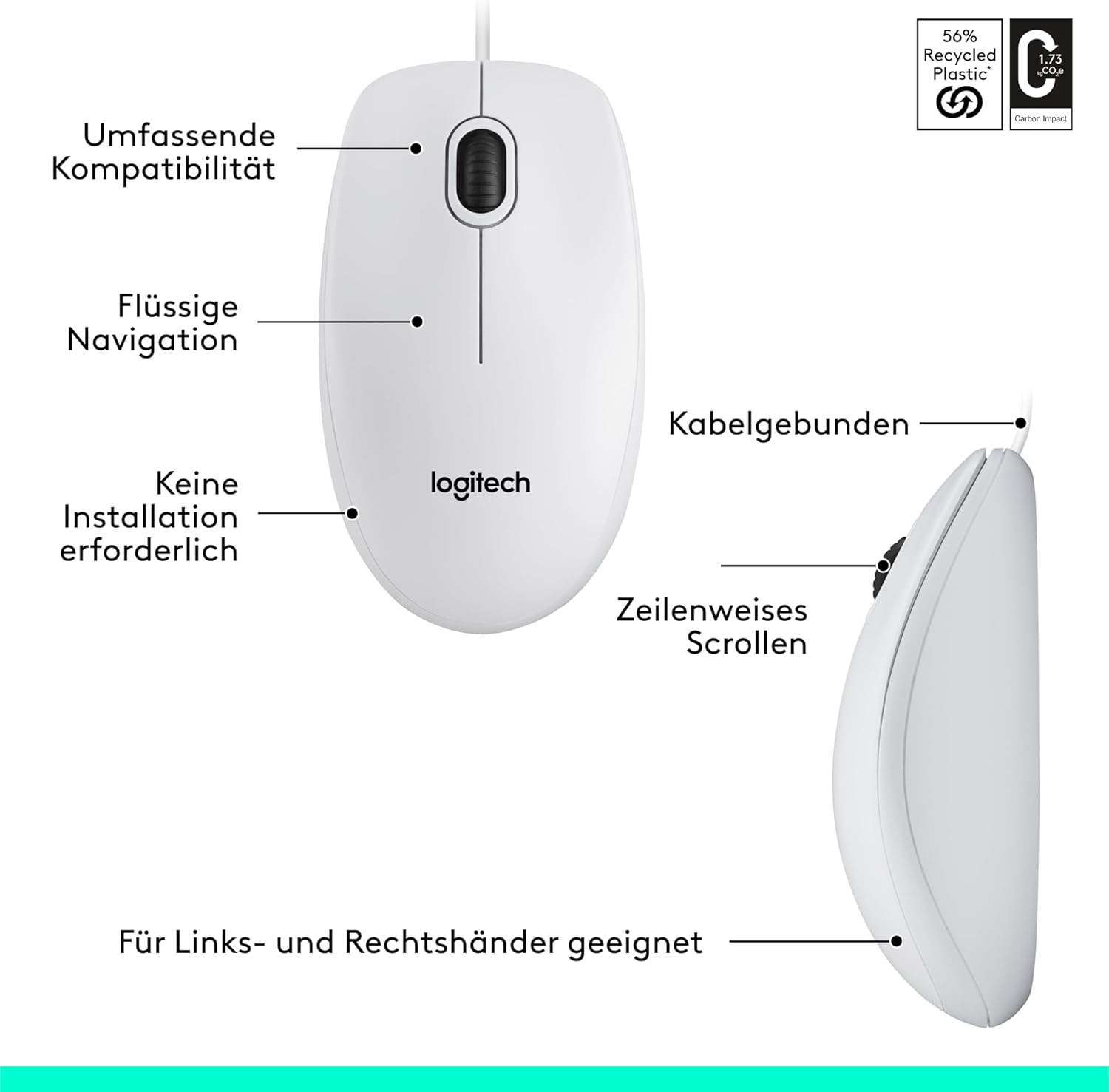 Logitech M100 Wired USB Mouse, 3-Buttons,1000 DPI Optical Tracking, Ambidextrous, Compatible with PC, Mac, Laptop