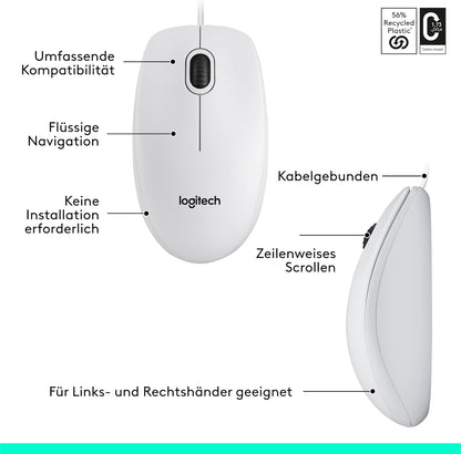 Logitech M100 Wired USB Mouse, 3-Buttons,1000 DPI Optical Tracking, Ambidextrous, Compatible with PC, Mac, Laptop
