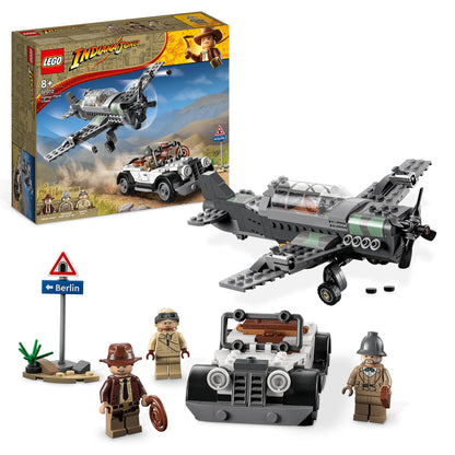 LEGO Indiana Jones Fighter Plane Chase Set with Buildable Airplane Model & Vintage Toy Car plus 3 Minifigures, The Last Crusade Action Playset 77012 Single