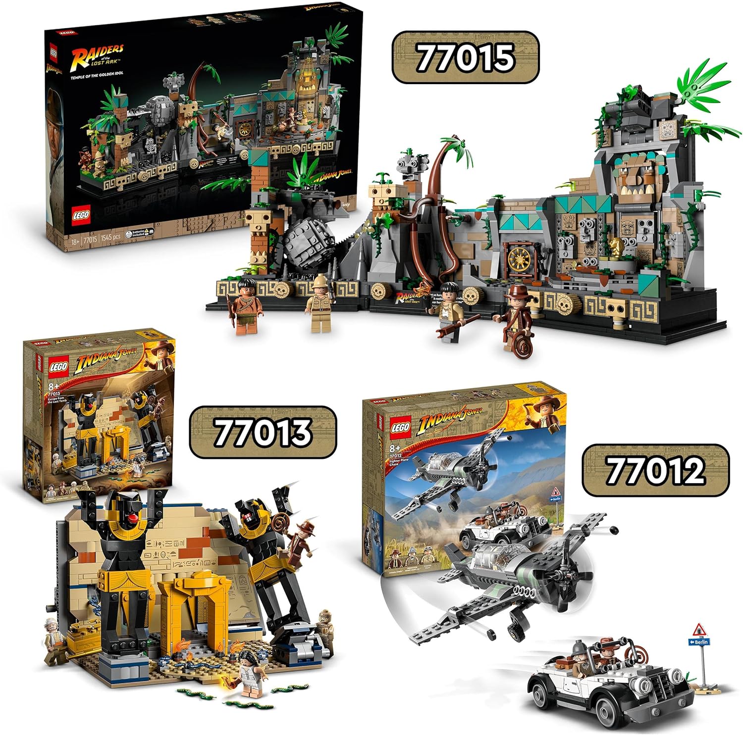 LEGO Indiana Jones Fighter Plane Chase Set with Buildable Airplane Model & Vintage Toy Car plus 3 Minifigures, The Last Crusade Action Playset 77012 Single