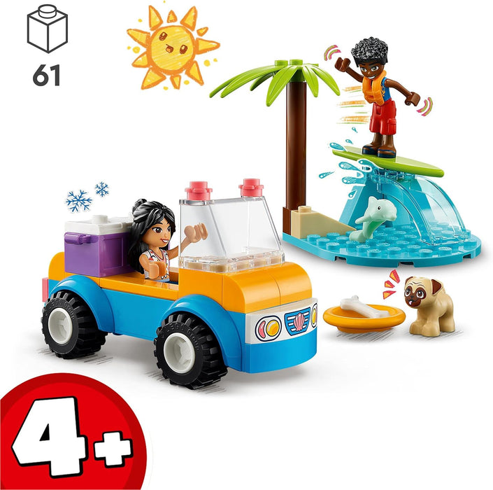 LEGO Friends Beach Buggy Fun Set with Toy Car, Surf Board, Mini-Dolls plus Dolphin and Dog Animal Figures, Summer Playset for 4 Plus Years Old Kids, Girls, Boys 41725