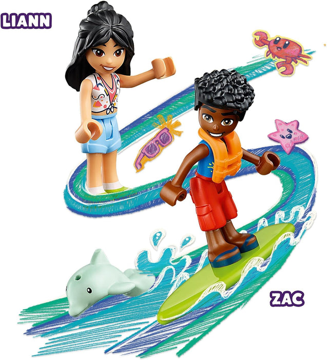 LEGO Friends Beach Buggy Fun Set with Toy Car, Surf Board, Mini-Dolls plus Dolphin and Dog Animal Figures, Summer Playset for 4 Plus Years Old Kids, Girls, Boys 41725