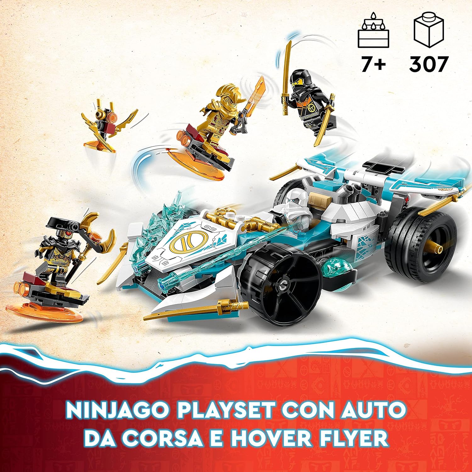 LEGO NINJAGO Zane's Dragon Power Spinjitzu Racing Car Toy for 7 Plus Year Old Kids, Boys & Girls, Vehicle Construction Set with Spinning Function and 4 Minifigures, Birthday Gift Idea 71791 Single