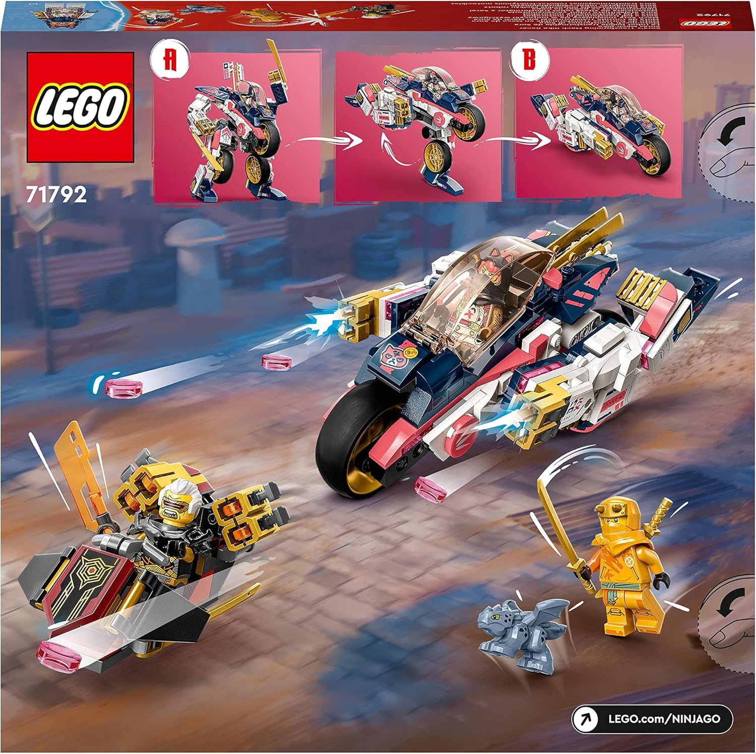 LEGO 71792 NINJAGO Sora's Transforming Mech Bike Racer, 2in1 Set with Transforming Mech Action Figure to Ninja Motorbike Toy & 71790 NINJAGO Imperium Dragon Hunter Hound Set + Imperium Dragon Hunter Hound Set