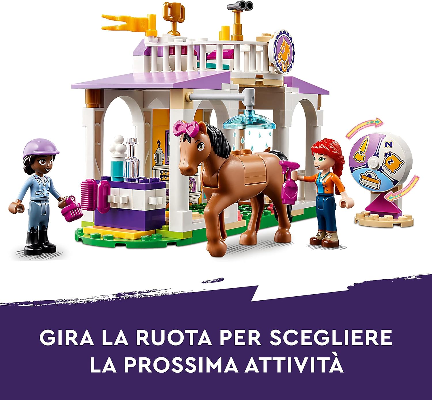 LEGO Friends Horse Training Pony Stable Set with 2 Toy Horses, Aliya and Mia Mini-Doll Figures, Animal Care Gift for Kids, Girls and Boys Aged 4 Plus 41746 Single