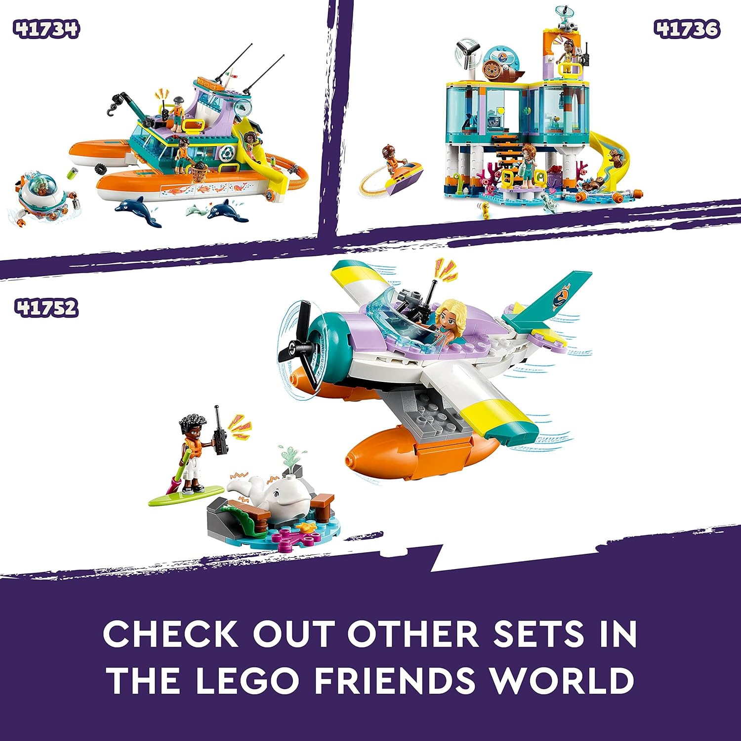 LEGO Friends Seerettungsflugzeug, Flugzeug-Spielzeug mit Wal-Figur und Mini-Puppen, Tier-Pflege Geschenk zum Geburtstag für Mädchen, Jungen und Kinder ab 6 Jahren 41752