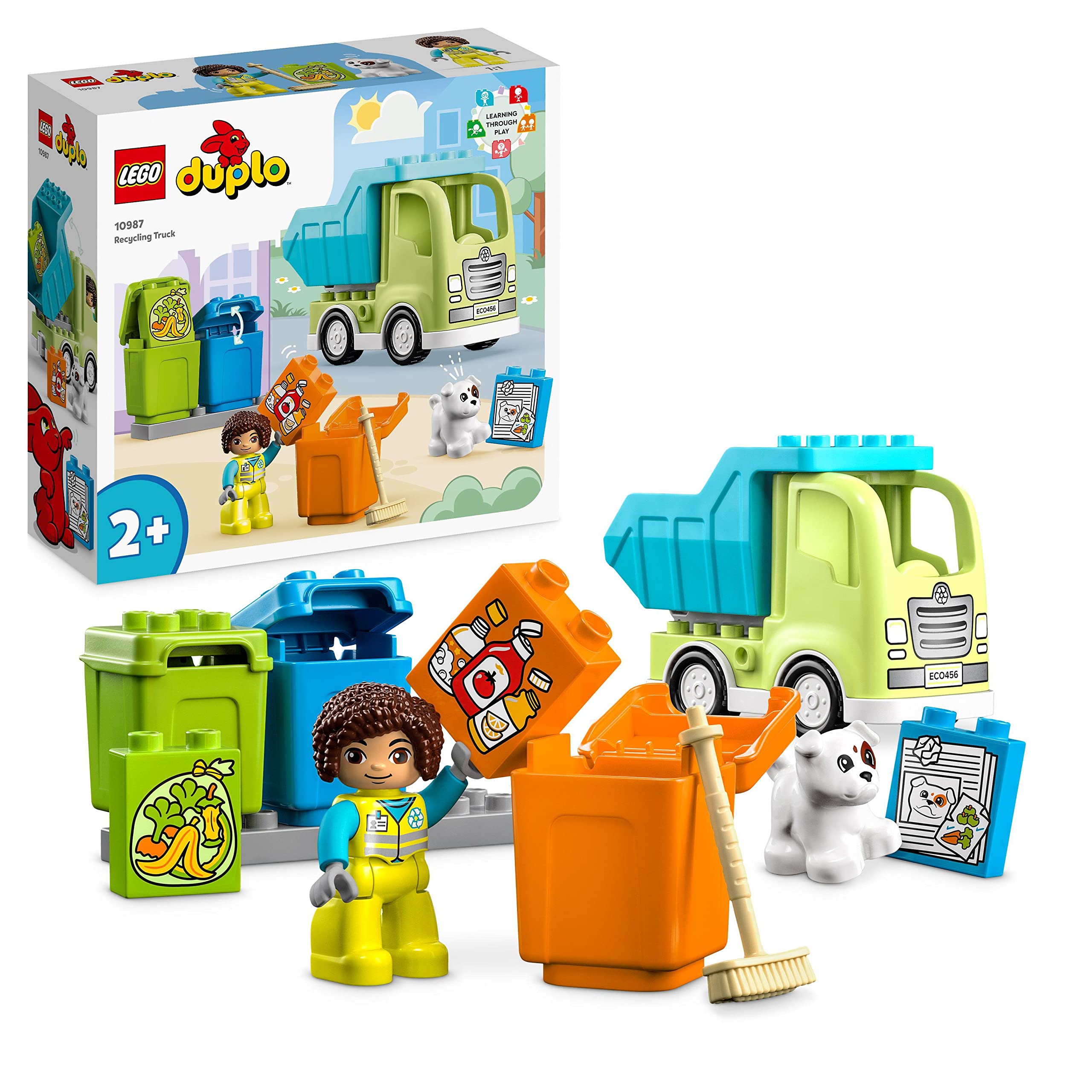 LEGO DUPLO Town Recycling Truck Bin Lorry Toy, Learning and Colour Sorting Toys for 2+ Year old Toddlers and Kids, Develop Fine Motor Skills Set 10987 Single