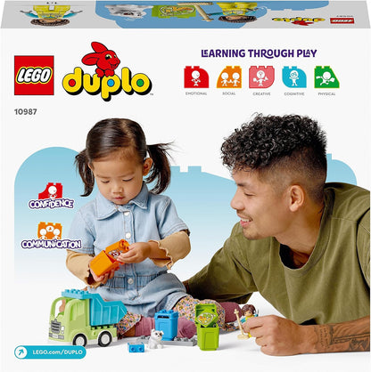 LEGO DUPLO Town Recycling Truck Bin Lorry Toy, Learning and Colour Sorting Toys for 2+ Year old Toddlers and Kids, Develop Fine Motor Skills Set 10987 Single