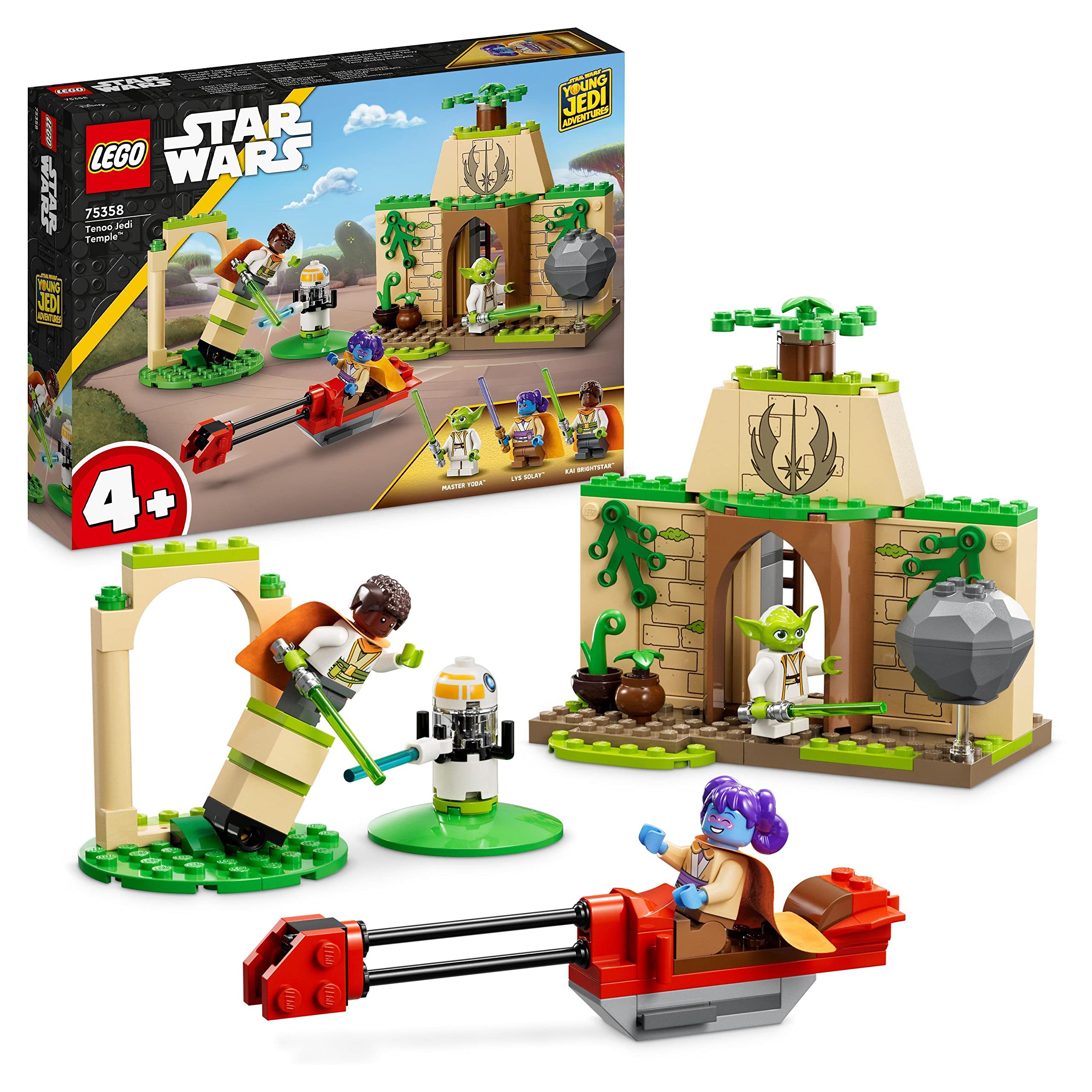LEGO 75358 Star Wars Tenoo Jedi Temple, Spiel Set für Anfänger mit Minifiguren LYS Solay, Kai Brightstar, Meister Yoda, inklusive Speeder Bike und Lichtschwertern für Kinder ab 4 Jahren