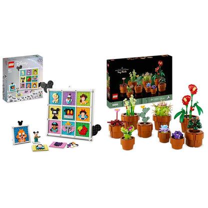 LEGO 43221 Disney 100 Years of Disney Animation Icons, Character Wall Art Craft Set & 10329 Icons Tiny Plants Set, Artificial Flowers in 9 Buildable Teracotta-Coloured Pots
