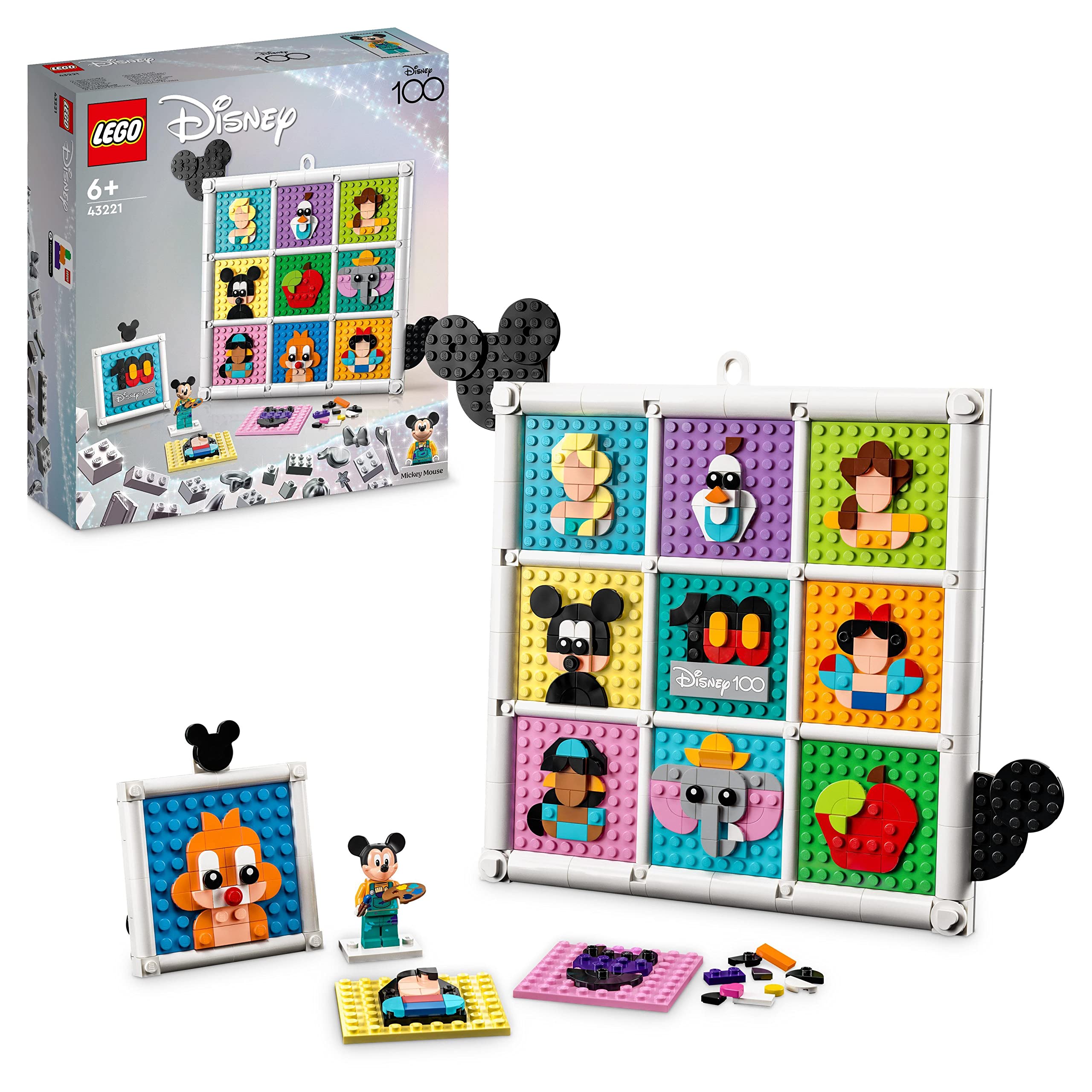 LEGO 43221 Disney 100 Years of Disney Animation Icons, Character Wall Art Craft Set & 10329 Icons Tiny Plants Set, Artificial Flowers in 9 Buildable Teracotta-Coloured Pots