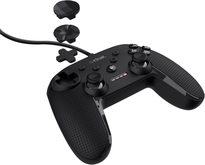 Trust Gaming GXT 541 Muta Wired PC Controller, 75% Recycled Materials, 3m Cable, 15 Buttons, Vibration Feedback, Joystick USB Gamepad with Extra D-pad Covers for Computer, Laptop, Windows 10/11