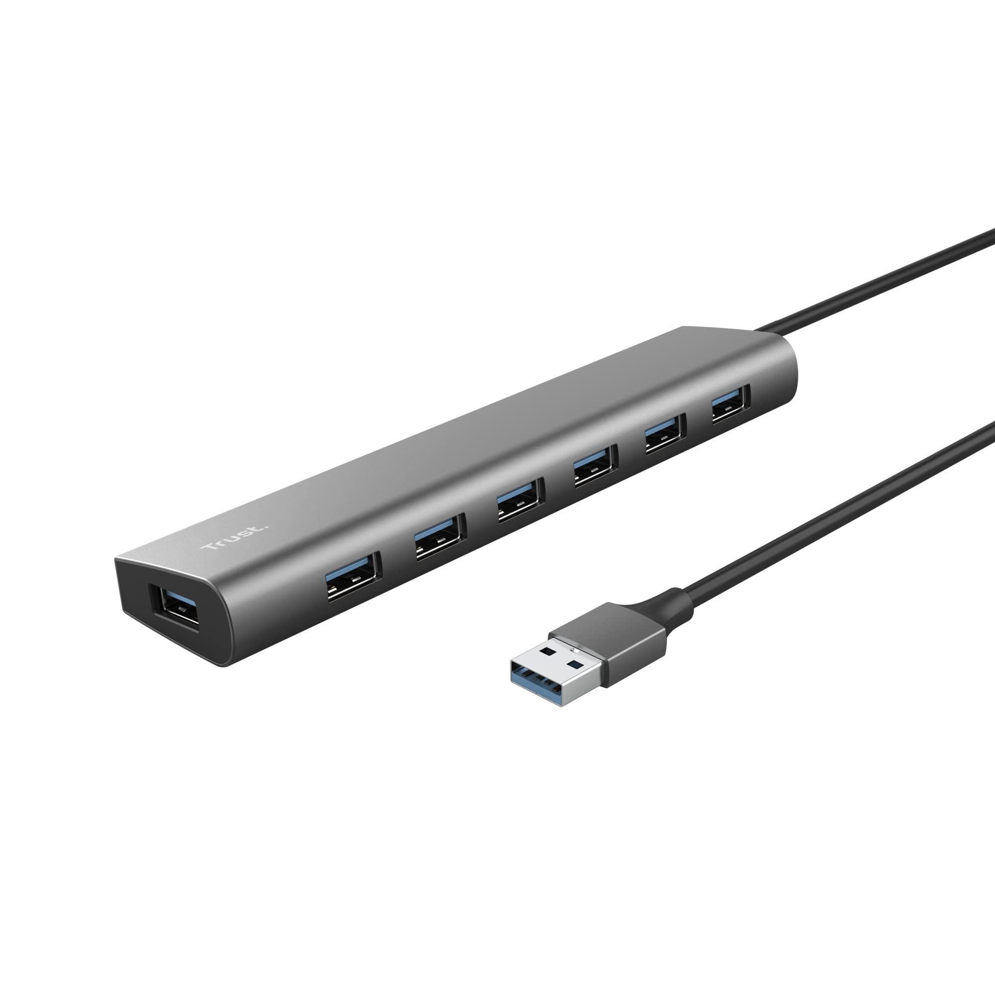 Trust Halyx 7 Port USB Hub 3.2 Gen 1, Slim Adapter with USB-C Power Port, Fast 5 Gbps Data Speed, Multiport USB Splitter, Compact USB Extension Cable for Macbook Pro, Laptop, PC, Computer, Notebook