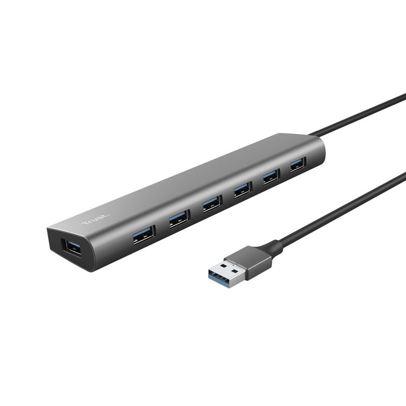 Trust Halyx 7 Port USB Hub 3.2 Gen 1, Slim Adapter with USB-C Power Port, Fast 5 Gbps Data Speed, Multiport USB Splitter, Compact USB Extension Cable for Macbook Pro, Laptop, PC, Computer, Notebook