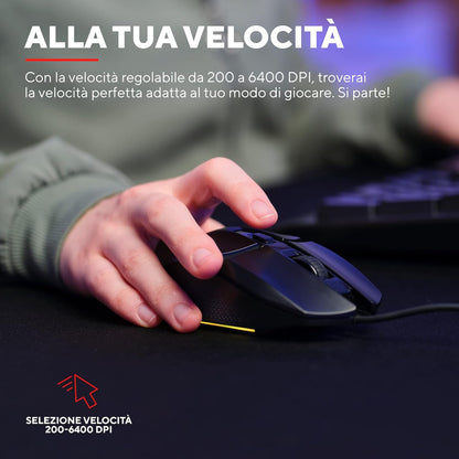 Trust Gaming GXT 109 Felox Gaming Mouse with 6 Programmable Buttons, Advanced Software, Multicolour LED Lighting, 200-6400 DPI, 1.5m USB Cable, RGB Computer Mouse for PC, Laptop, Windows
