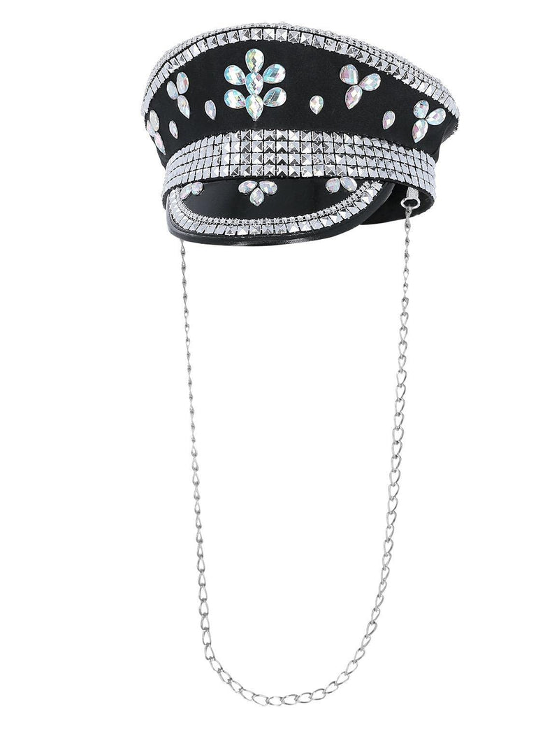 Smiffys Fever Deluxe Sequin Studded Captains Hat, Black