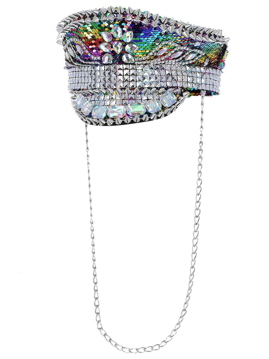 Smiffys Fever Deluxe Sequin Studded Captains Hat, Rainbow