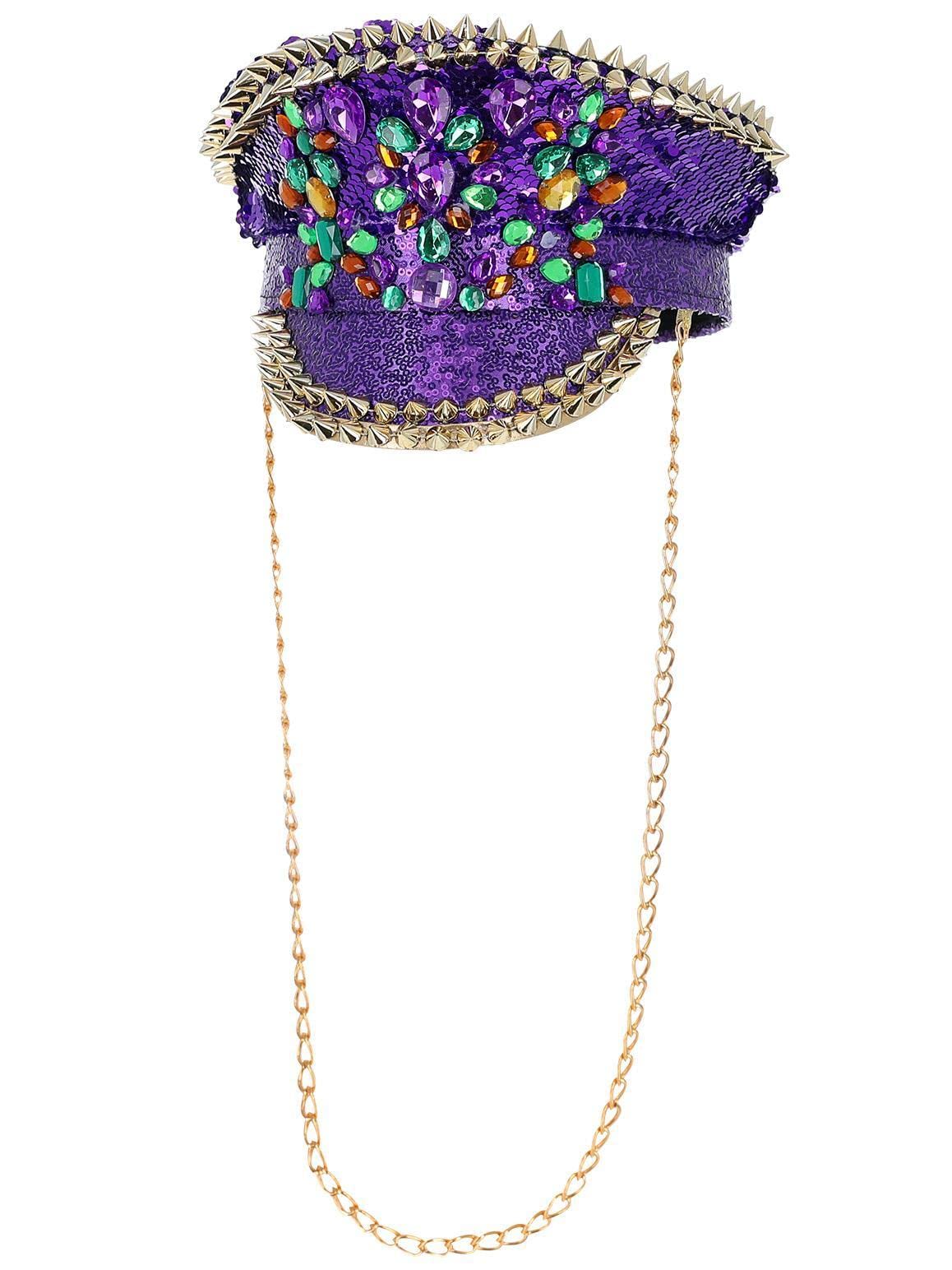 Smiffys Fever Deluxe Sequin Studded Captains Hat, Purple