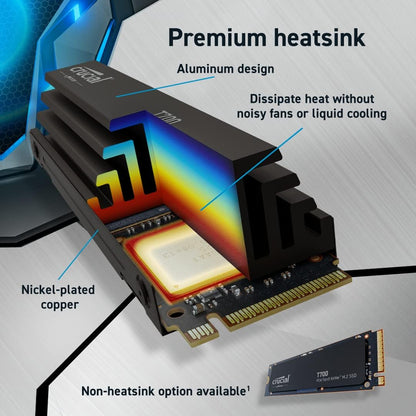 Crucial T700 1TB Gen5 NVMe M.2 SSD with heatsink - Up to 11,700 MB/s - DirectStorage Enabled - CT1000T700SSD5 - Gaming, Photography, Video Editing & Design - Internal Solid State Drive