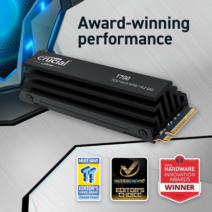 Crucial T700 1TB Gen5 NVMe M.2 SSD with heatsink - Up to 11,700 MB/s - DirectStorage Enabled - CT1000T700SSD5 - Gaming, Photography, Video Editing & Design - Internal Solid State Drive