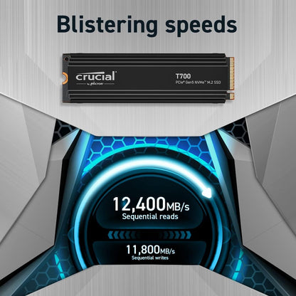 Crucial T700 1TB Gen5 NVMe M.2 SSD with heatsink - Up to 11,700 MB/s - DirectStorage Enabled - CT1000T700SSD5 - Gaming, Photography, Video Editing & Design - Internal Solid State Drive
