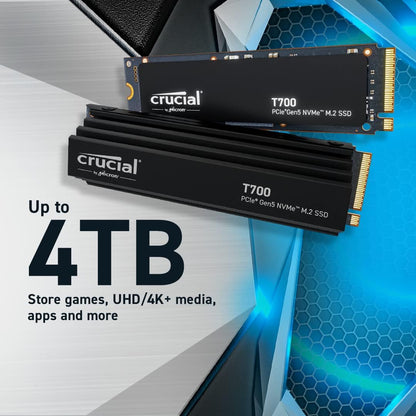 Crucial T700 1TB Gen5 NVMe M.2 SSD with heatsink - Up to 11,700 MB/s - DirectStorage Enabled - CT1000T700SSD5 - Gaming, Photography, Video Editing & Design - Internal Solid State Drive