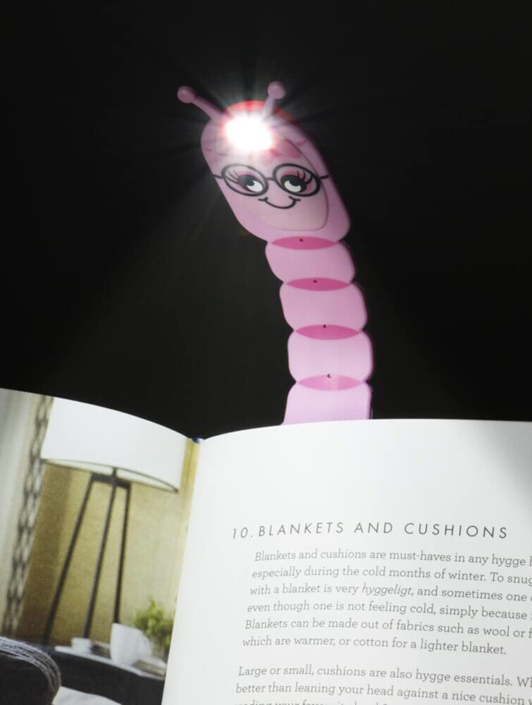 Flexilight Pals Leselicht (Bookworm) | pink | 2 in 1 Leselampe & Lesezeichen | LED Leselicht | Geschenk für Leser, Buchliebhaber | Deutsche Ausgabe: Superleicht und voll flexibel