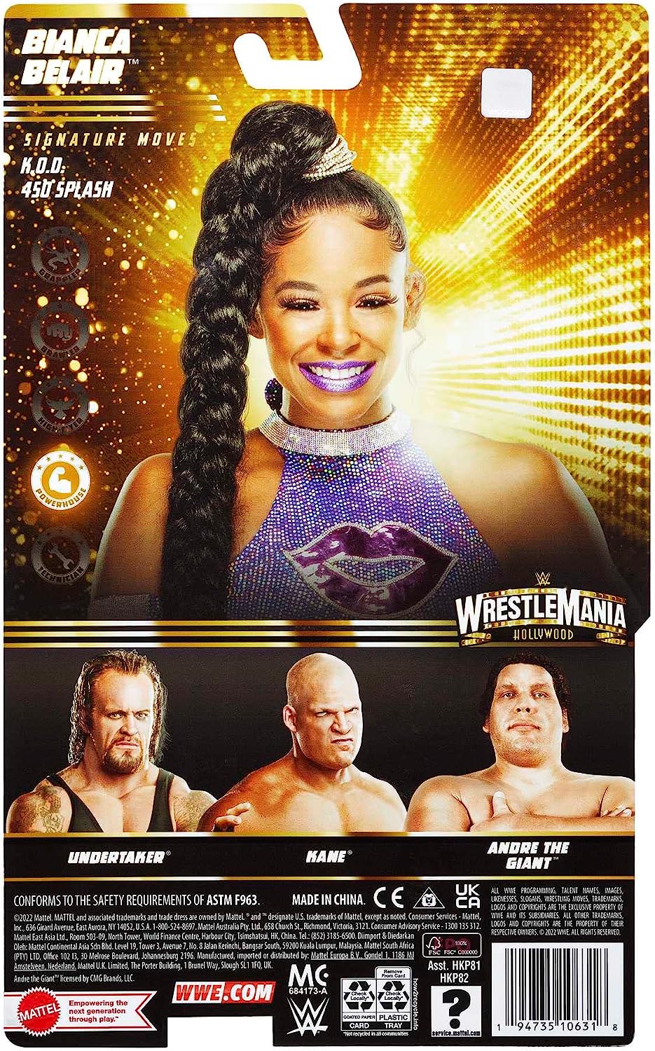 WWE Action Figure Bianca Belair WrestleMania Basics, Posable 6-inch Collectible for Ages 6 Years Old & Up, HKP82