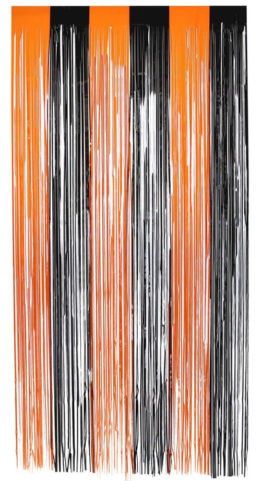 Smiffys 99666, Orange & Black Matt Fringe Curtain Backdrop, Unisex Adult, One Size
