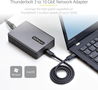 StarTech.com Thunderbolt 3 to Ethernet Adapter, 10GbE, Multi-Gigabit, Thunderbolt 3 to RJ45 Network Adapter, 10GBASE-T/5-2.5GBASE-T NIC, 10G Network Adapter w/ TB3-Certified Cable, Win/Mac (TB310G2