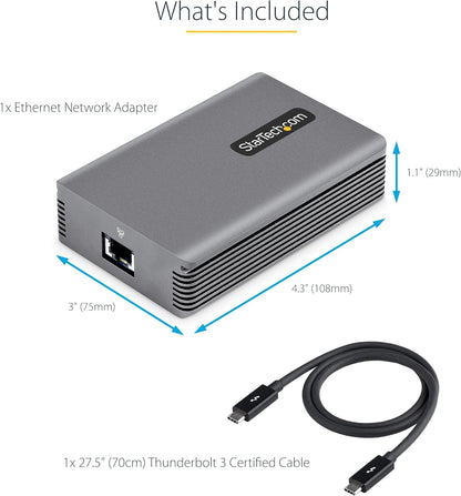 StarTech.com Thunderbolt 3 to Ethernet Adapter, 10GbE, Multi-Gigabit, Thunderbolt 3 to RJ45 Network Adapter, 10GBASE-T/5-2.5GBASE-T NIC, 10G Network Adapter w/ TB3-Certified Cable, Win/Mac (TB310G2