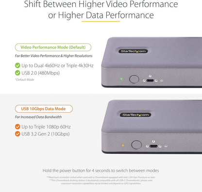 StarTech.com USB-C Docking Station - Triple 4K30 / Dual 4K60 - DP Alt Mode/DP/HDMI - 7-Port USB Hub - PD 3.0 - GbE - Audio - K-Slots - Works With Chromebook - Multi-Monitor USB-C Dock (DK31C3MNCRUE