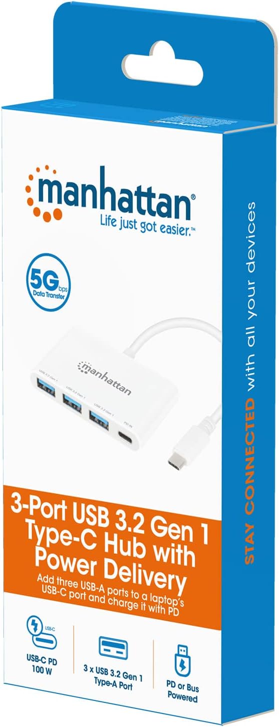 Manhattan 3-Port USB 3.0 Type-C Hub with Power Delivery
