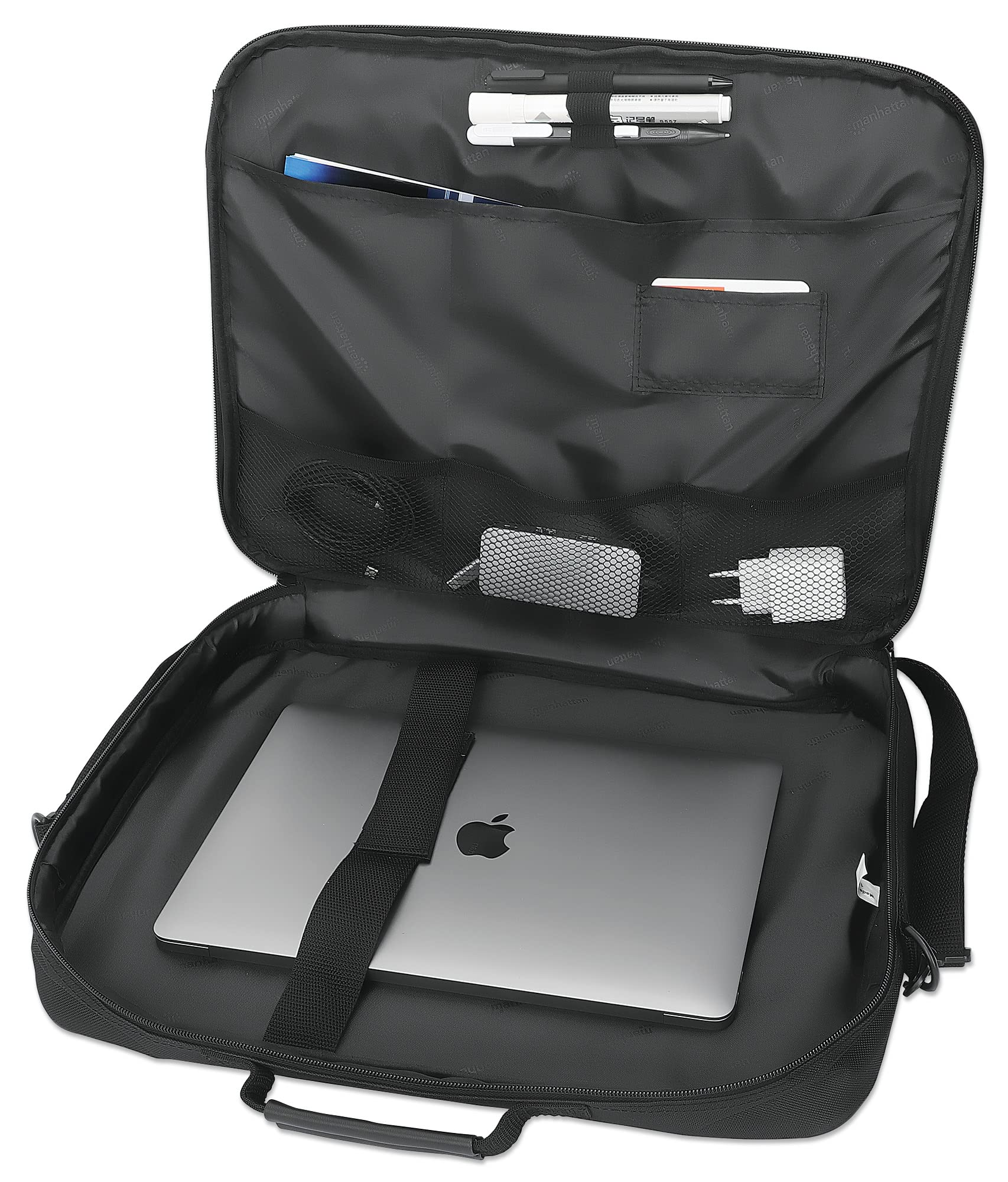 Manhattan Laptop Shoulder Bag Carrying Case – Slim Briefcase Style, Clamshell Opening, Padded Compartments–3 Yr Mfg Warranty