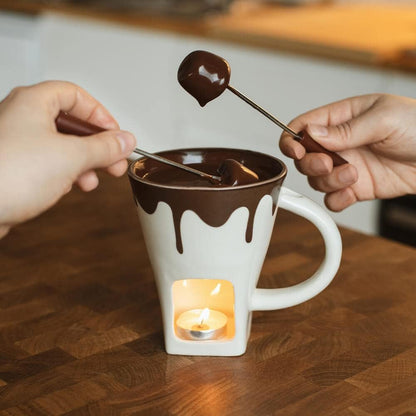 Chocolate Fondue Mug Set with 2 Forks & Tealight Wax Candle, 200ml Porcelain, Dishwasher Safe, Cheese Fondue Set, Party Gift – ThumbsUp!