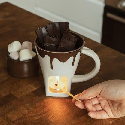 Chocolate Fondue Mug Set with 2 Forks & Tealight Wax Candle, 200ml Porcelain, Dishwasher Safe, Cheese Fondue Set, Party Gift – ThumbsUp!