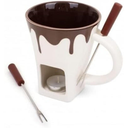Chocolate Fondue Mug Set with 2 Forks & Tealight Wax Candle, 200ml Porcelain, Dishwasher Safe, Cheese Fondue Set, Party Gift – ThumbsUp!