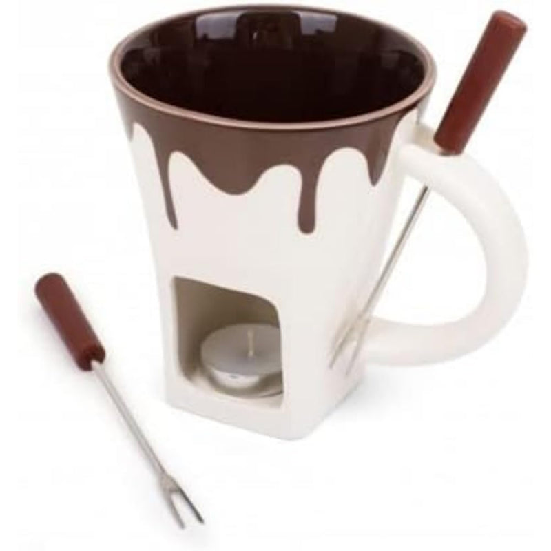 Chocolate Fondue Mug Set with 2 Forks & Tealight Wax Candle, 200ml Porcelain, Dishwasher Safe, Cheese Fondue Set, Party Gift – ThumbsUp!