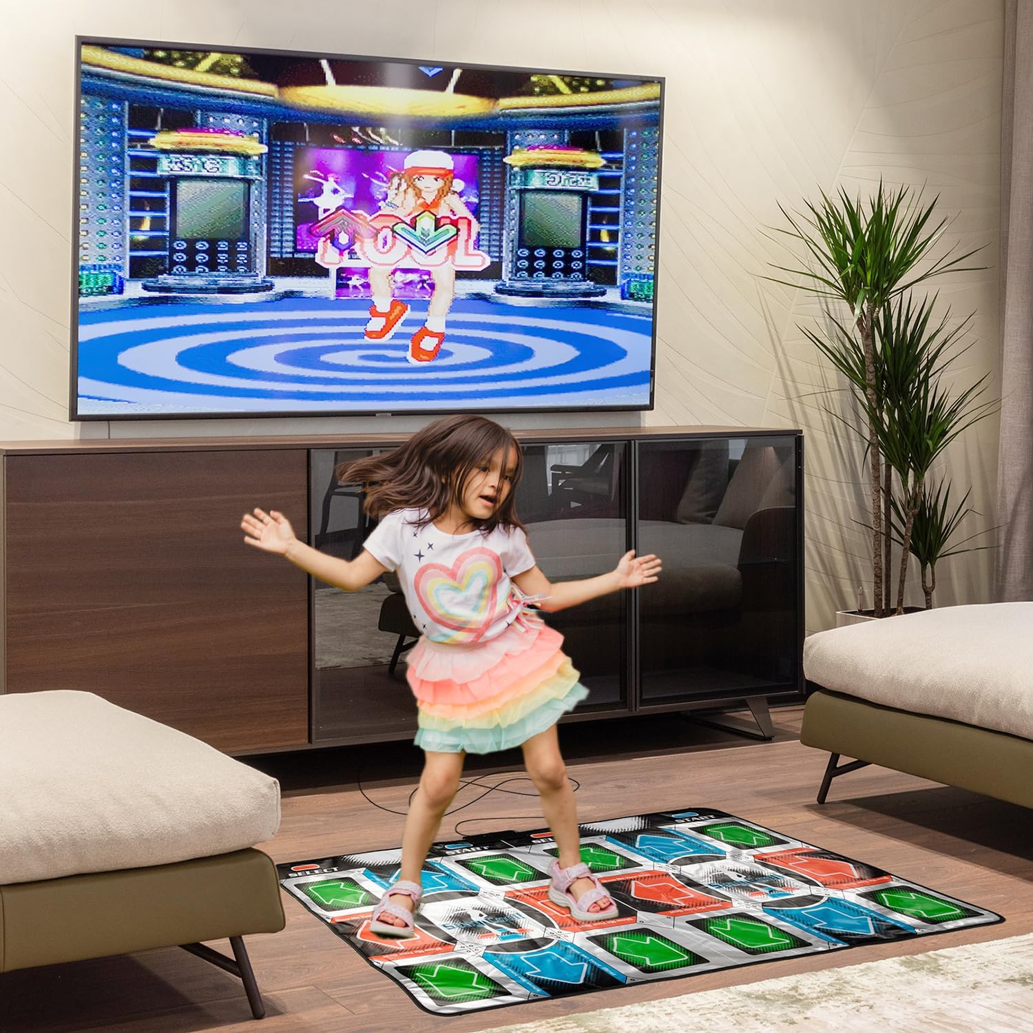 Dance Mat (2 Player) for TV, Plug and Play, 9 Retro Games, 110 Songs, 3 Difficulty Levels, Fun for Kids and Adults, for Girls, Boys & Adults - ThumbsUp! Two Player