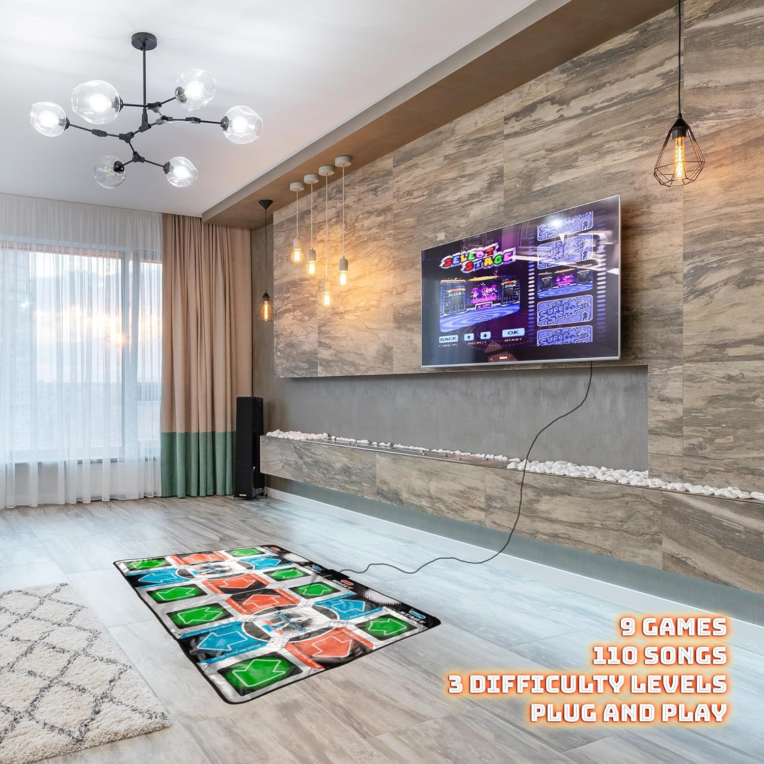 Dance Mat (2 Player) for TV, Plug and Play, 9 Retro Games, 110 Songs, 3 Difficulty Levels, Fun for Kids and Adults, for Girls, Boys & Adults - ThumbsUp! Two Player