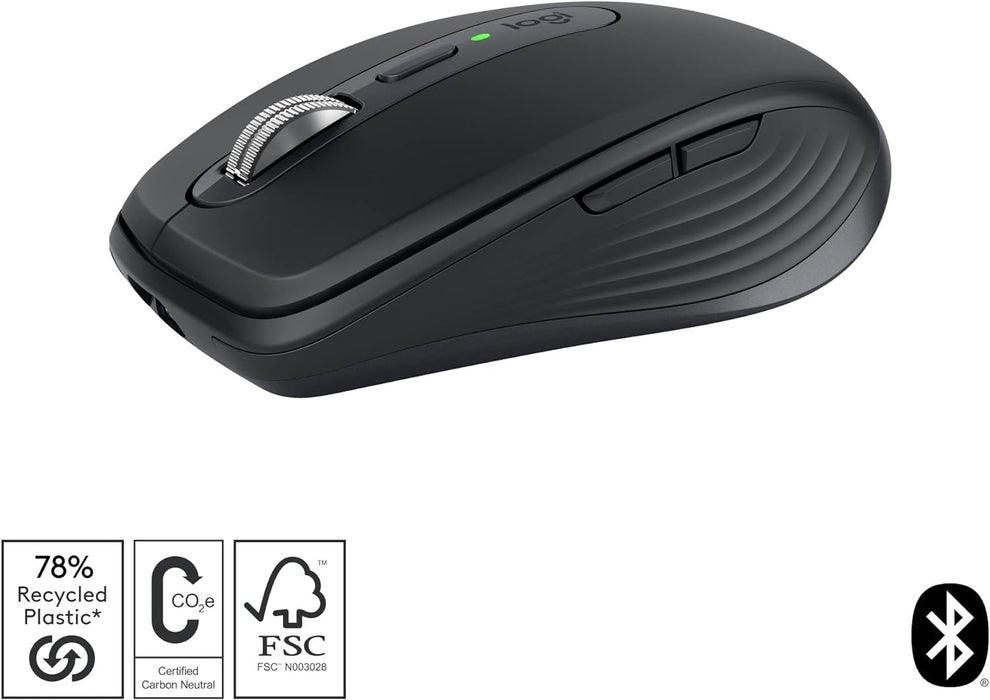 Logitech MX Anywhere 3S Compact Wireless Mouse, Fast Scrolling, 8K DPI Any-Surface Tracking, Quiet Clicks, Programmable Buttons, USB C, Bluetooth, Windows PC, Linux, Chrome, Mac