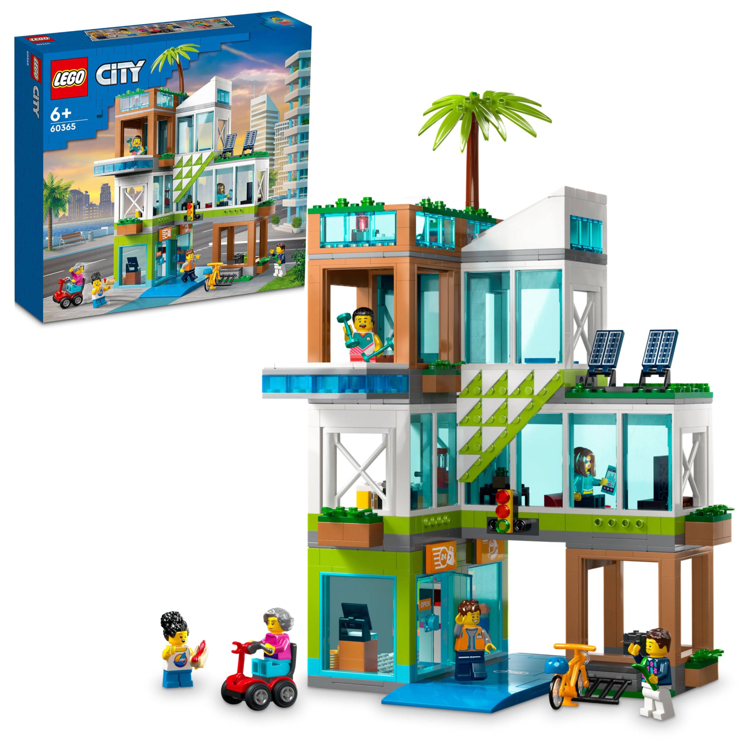 LEGO City Apartment Building, Modular Construction Set with Combinable Rooms, Shop, Toy Bike and 6 Minifigures, Birthday Gift for Kids, Boys, Girls Aged 6+ 60365 Single