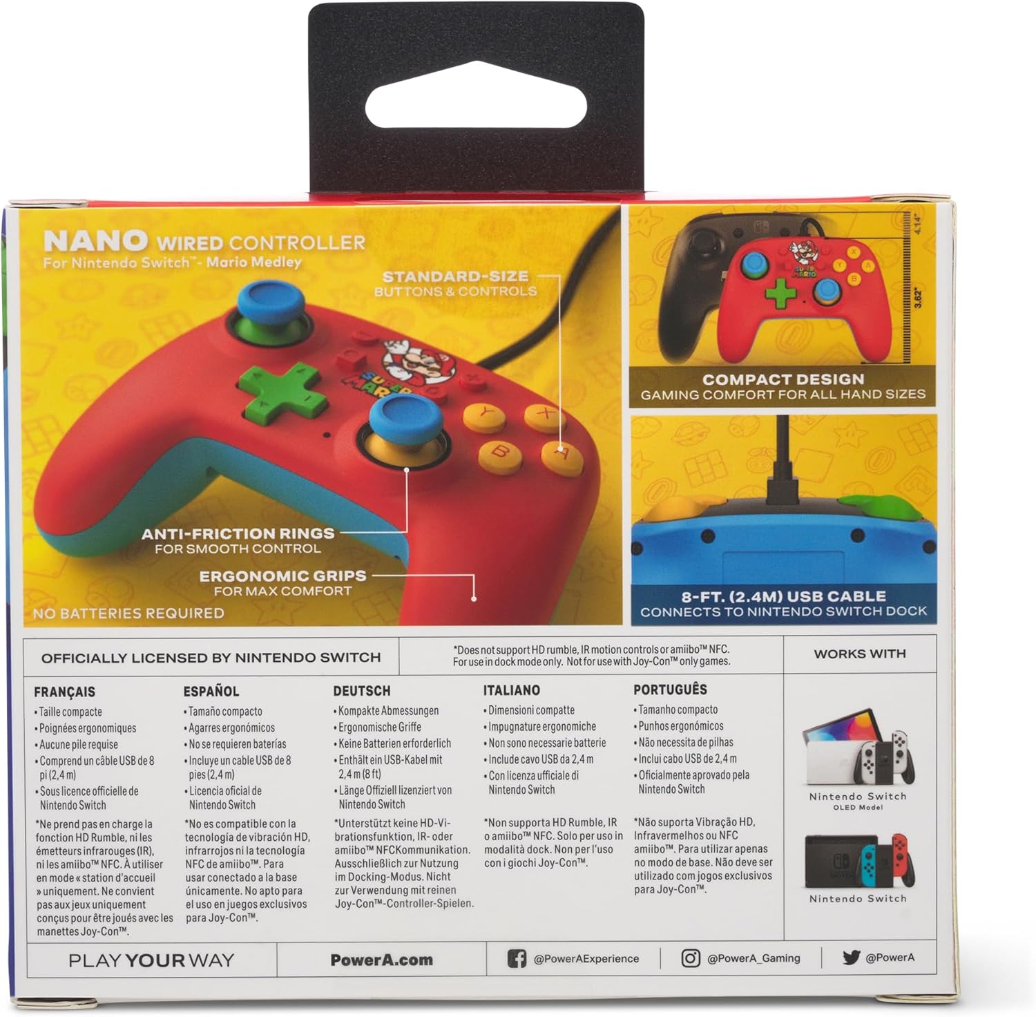 PowerA Nano Wired Controller for Nintendo Switch - Mario Medley, Nintendo Switch - OLED Model, Gamepad, game controller
