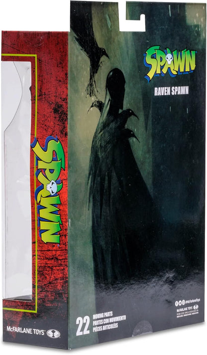 McFarlane Toys, Spawn Comic Raven Spawn (Small Hook) Action Figure set with 22 Moving Parts, Collectible DC Figure with Accessories and Collectors Stand Base – Ages 12+