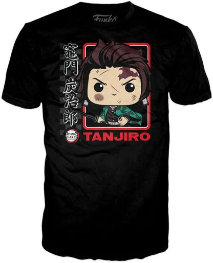 Funko Pop! & Tee: Demon Slayer - Tanjiro - (BL) - L - Large - (L) - T-Shirt - Clothes With Collectable Vinyl Figure - Gift Idea - Toys and Short Sleeve Top for Adults Unisex Men and Women