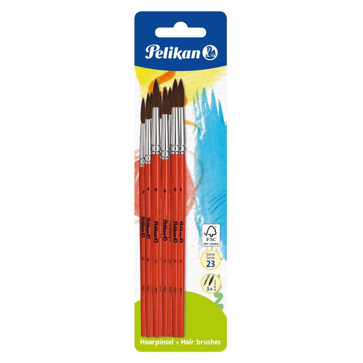 Pelikan 720417 Hair Paintbrushes 23 Type 3 x 2/6 / 4/6 / 8