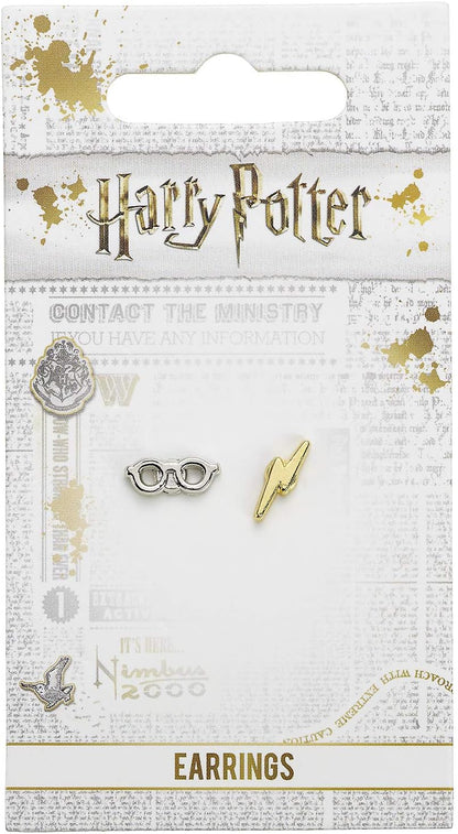 HARRY POTTER Blitz und Brille Mujer Set de Pendientes Plateado, Aleación de Zinc