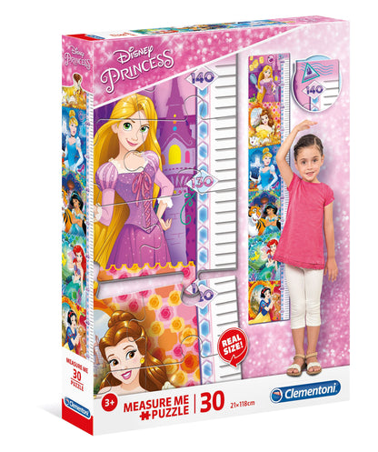 Clementoni 20328 Measure Me Princess – Puzzle 30 Teile ab 3 Jahren, großes Kinderpuzzle zum Zusammenkleben (inkl. Kleber & Spatel), als Messlatte zum Aufhängen, Denkspiel für Kinder Disney Princess