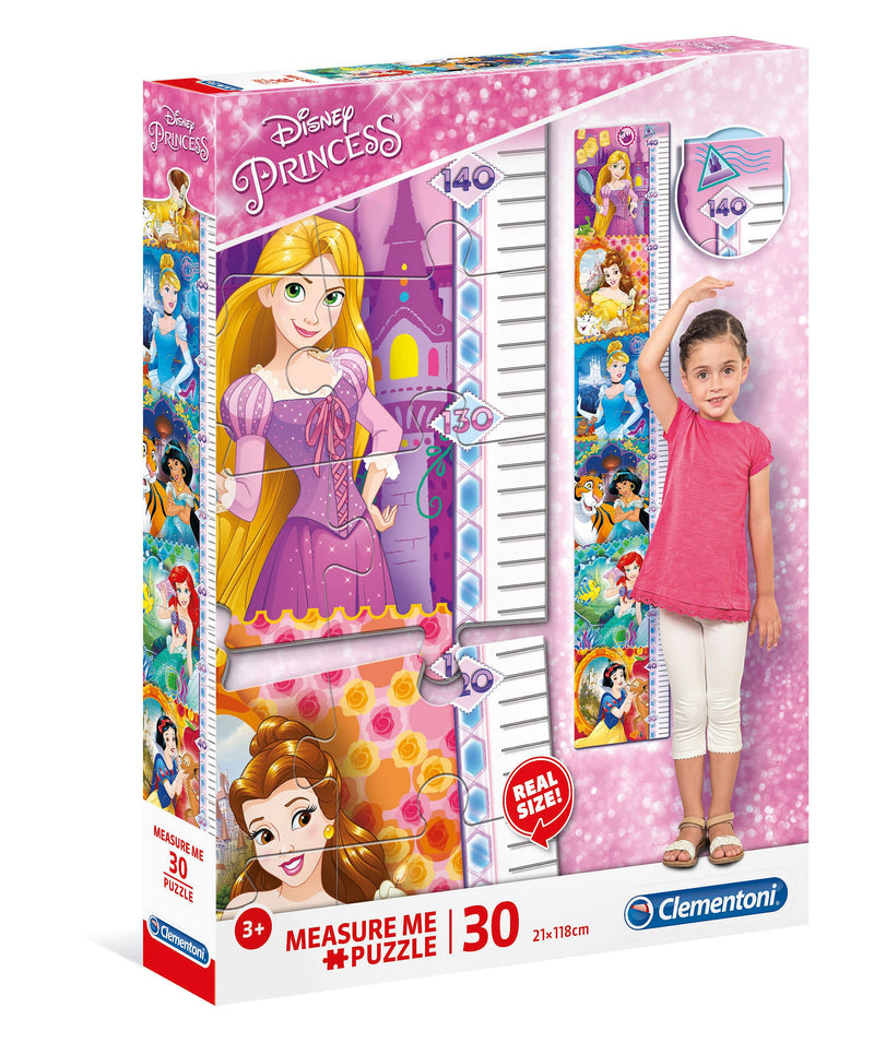 Clementoni 20328 Measure Me Princess – Puzzle 30 Teile ab 3 Jahren, großes Kinderpuzzle zum Zusammenkleben (inkl. Kleber & Spatel), als Messlatte zum Aufhängen, Denkspiel für Kinder Disney Princess
